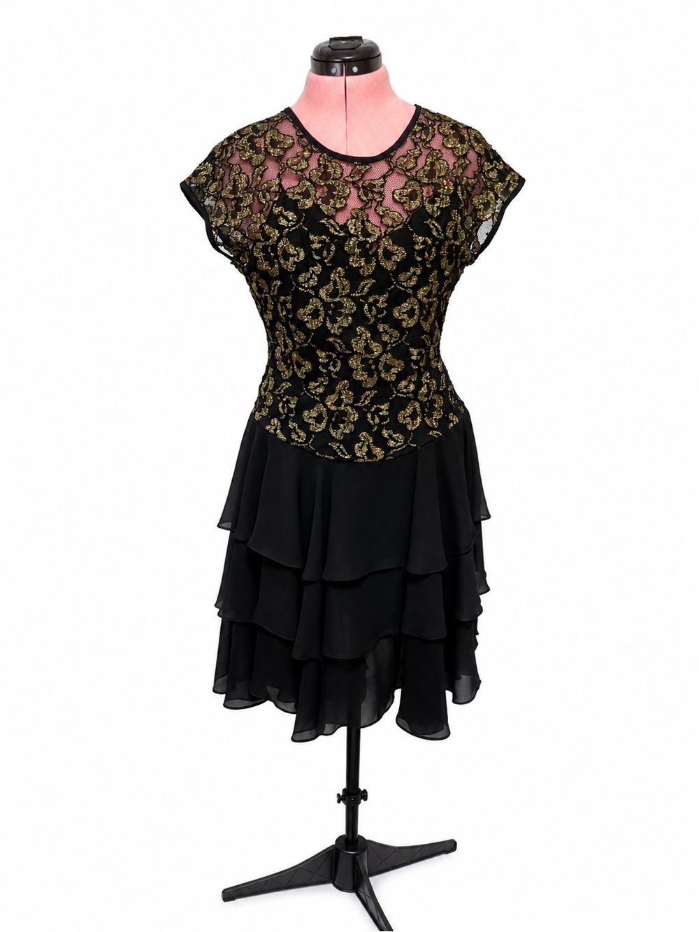 Vintage Black & Gold Lace Party Dress – 80s Glam